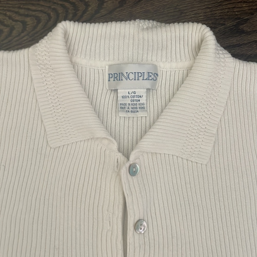 Mother of Pearl Button Vintage Ivory Knit Short Sleeve Blouse
